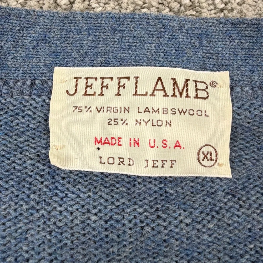 Lord Jeff Cardigan Sweater Men XL Blue Virgin Lambswool Blend V-Neck USA Made